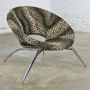 Animal Print And Chrome Round Hoop Bucket Tub Chair Made In Italy