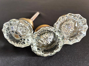 Lot Of 3 Vintage 12 Point Glass Door Knobs 2 1 2 And 2 2 