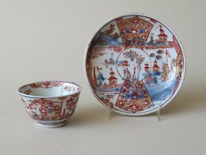 Antique Chinese Imari Clobbered Tea Cup Saucer Small Size Kangxi Period