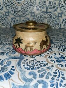 Vintage Kuwait Bowl With Lid Camels And Palm Trees