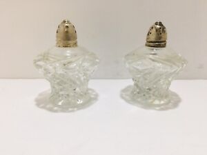 Antique Cut Glass W Sterling Silver Tops Salt Pepper Shakers Height 3 Rare