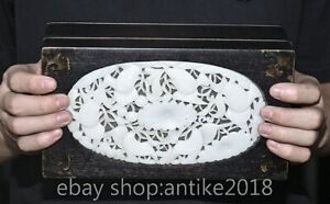 9 2 Old Chinese Ebony Wood White Jade Carved Dynasty Flower Bird Box Case