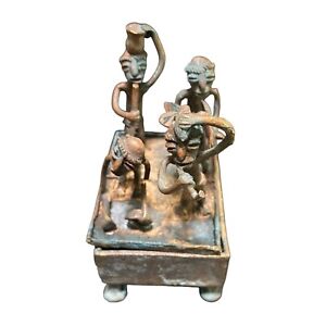 Bamun Bronze King African Box Statue Cameroon Artisan Handmade