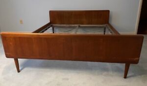 Vintage Mid Century Modern Danish Teak Bed Frame Short Queen Mattress Size 