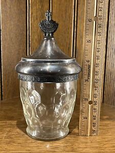 Antique English Victorian Glass Pickle Castor Apothecary Candy Jar Silver Lid