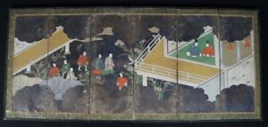 Antique Japan Folding Screen Painting Small Byobu Hand Craft 1800