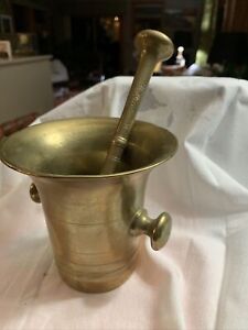 Vintage Antique Brass Heavy Mortar And Pestle Pharmacy Apothecary