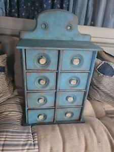 Primitive Blue Wooden Spice Cabinet