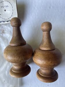 Pair Of Vtg Finished Turned Wood 4 Clock Or Post Finials W Metal Screws