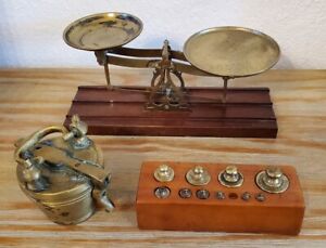 Set Of Antique Vintage Brass Apothecary Nesting Cups Weights Balance Scale
