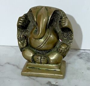 Exquisite Vintage Modernist Style Hindu Solid Brass Statue Of Lord Ganesha