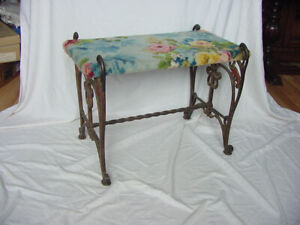 Antique Art Deco Era Ornate Cast Iron W Birds Vanity Chair Bench Piano Seat