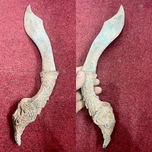 Unique Ancient Luristan Bronze Knief With Dragon Terminal