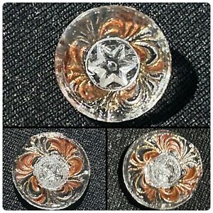 Antique Lacy Glass Button Foil Backing Burnt Orange Bronze 55 Mint
