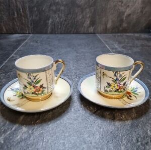 Vintage Small Hand Painted Japanese Lustre Cup And Saucer X2 Espresso Cup