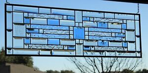 Blue Clear Beveled Stained Glass Window Hanging Made To Order 35 58x11 5