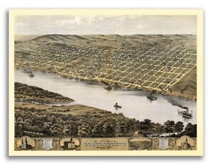 1869 Leavenworth Kansas Vintage Old Panoramic City Map 18x24
