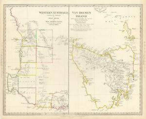 Australia Western Australia Van Diemen S Land Tasmania Sduk 1844 Map