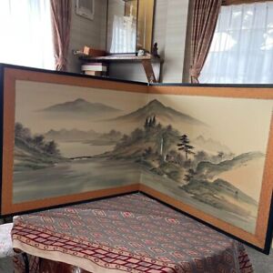 Japanese Antique Folding Screen Sado Tea Utensils Used From Japan