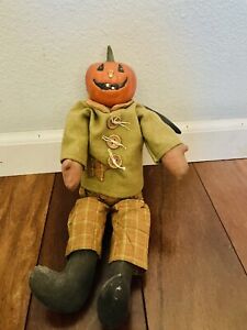 Vintage Handmade Countryside Primitive Farm Scarecrow Pumpkin Halloween Doll 15 