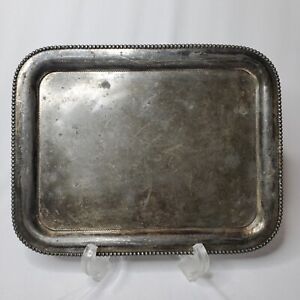 Antique Meriden Silver Sp Tray Quadruple Plate Beaded Edge 10 X8 3721 Lion