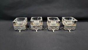 Lot Of 4 Antique Amd 800 Silver Footed Salt Cellars With Glass Inserts