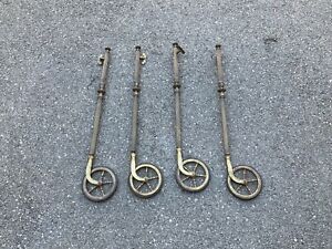 Set Of Four Vintage Brass Serving Bar Cart Legs With Wheels