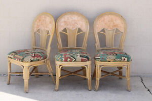 Rare Set Of 6 Six Maitland Smith Style Rattan And Tessallated Stone Side Chairs