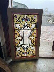 Sg4547 Antique Jeweled Stained Glass Window 21 5 X 37 5
