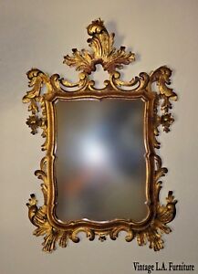 Vintage French Provincial Rococo Louis Xvi Ornate Gold Wall Mantle Mirror Italy