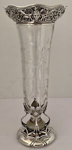 Rare Gorham Athenic Gorgeous Large Art Nouveau Sterling Cut Glass Flower Vase