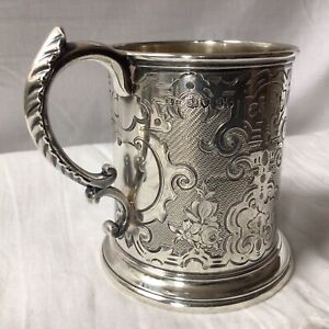 Rare 1852 Solid Silver Heavy Christening Mug Tankard Cup By Robert Hennell Iii