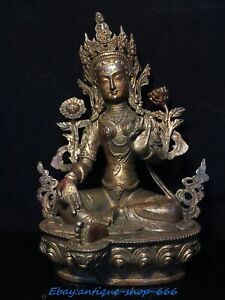 Old Tibet Bronze Gilt Green Tara Mahayana Buddhism Enlightenment Goddess Statue