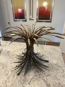 1960s Coco Chanel Style Coffee Table Gilt Iron Sheaf Of Wheat From Italy 