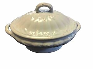 Antique White Ironstone Covered Vegetable Dish