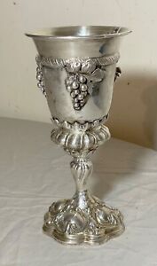Tall Vintage Sterling Silver 925 Religious Ornate Wine Grapes Goblet Chalice Cup