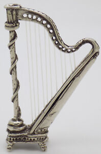 Vintage Italian Handmade Genuine Silver Harp Instrument Figurine Miniature