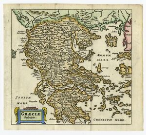 Antique Map Of Greece By Cluver 1685 
