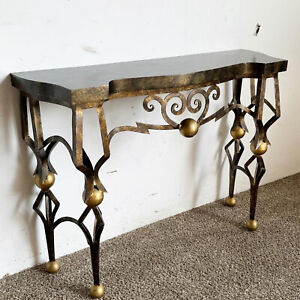 French Gilbert Poillerat Style Wrought Iron Console Table