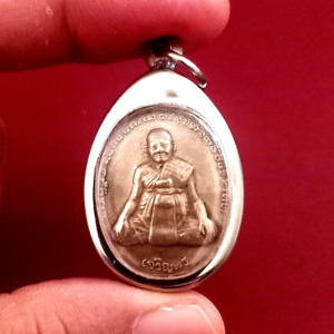 Phra Lp Hong Thai Buddha Amulet Silver Pendant Coins Phetchaburi Temple Old Rare