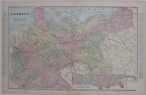Original 1899 Map Germany Posen Prussia Bavaria Saxony Hanover Berlin Westphalia