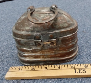 Antique Middle Eastern Copper Over Silver Metal Incense Tin Box W Lid Clasp