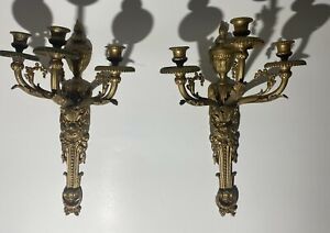Antique Pair Of Bronze Wall Sconces Louis Xvi Style Candles Outstanding Large