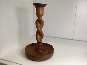  Vintage Medium Single Wooden Barley Twist Candlestick Candle Holder 21cm 