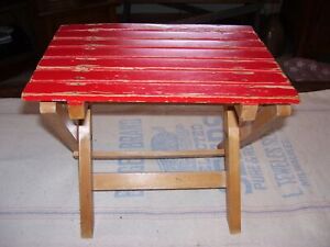Vintage Antique Slat Wood Red Child S Folding Table