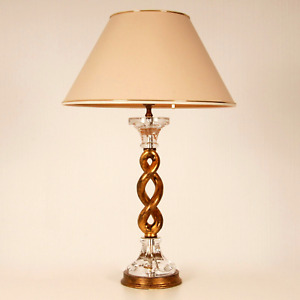 Vintage Crystal Italian Table Lamp Banci Gold Gilded Iron Lucite Barley Twist