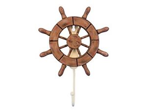 Rustic Wood Finish Decorative Ship Wheel With Hook 6 Wooden Ships Wheel Bo