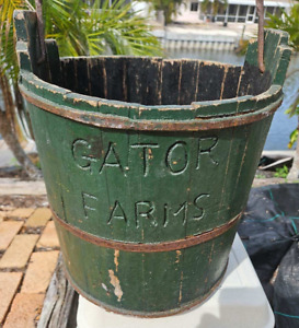 Antique Old Florida Wooden Alligator Farm Feed Bucket St Augustine Rare Quality