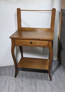 Vintage Antique Rustic Farmhouse Wood Wash Stand Dry Sink Table With Towel Bar