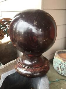 1970s Classic Colonial Ball Solid Mahogany Stain Wood Newel Post Finial 5 5 X 7 